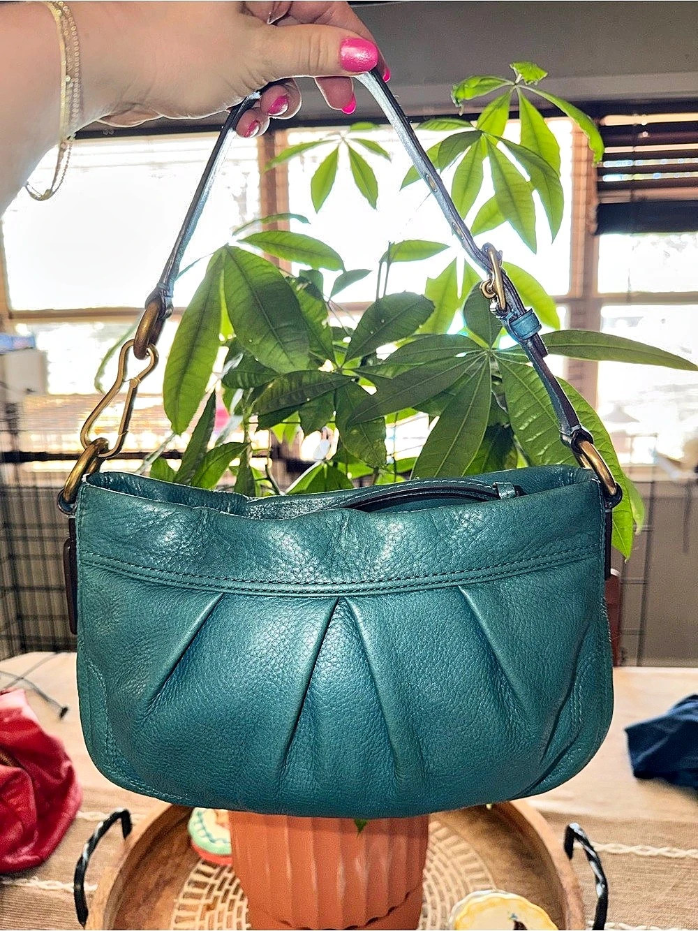Coach Hamptons Teal Leather Shoulder Bag